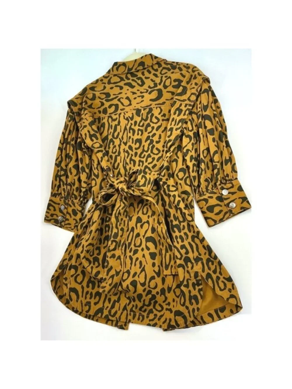 Future Collective Denim Syle Shirt Dress Sz 0 Leopard Print Statement Y2K Safari - Picture 12 of 14